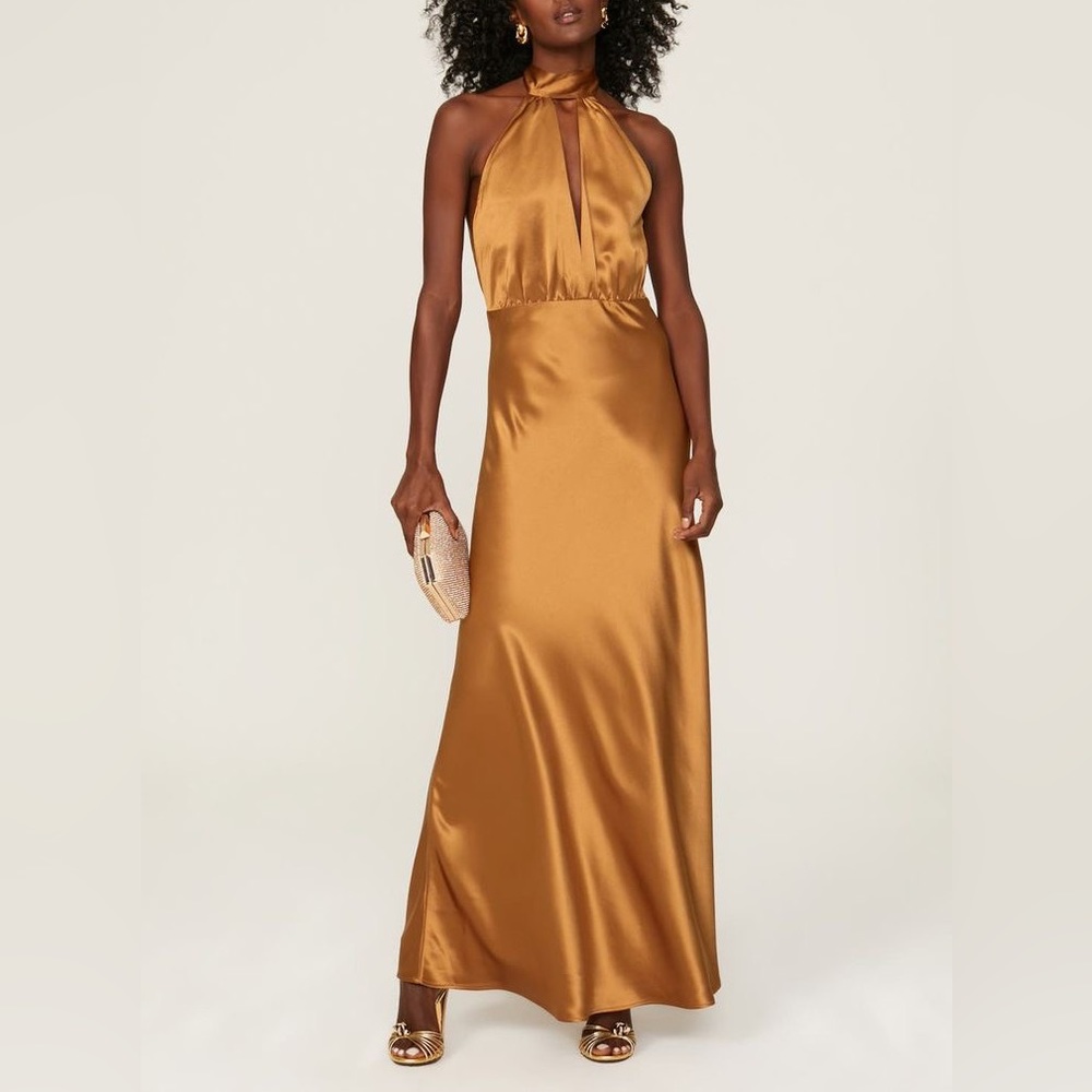 Something Navy Halter Satin Maxi Dress